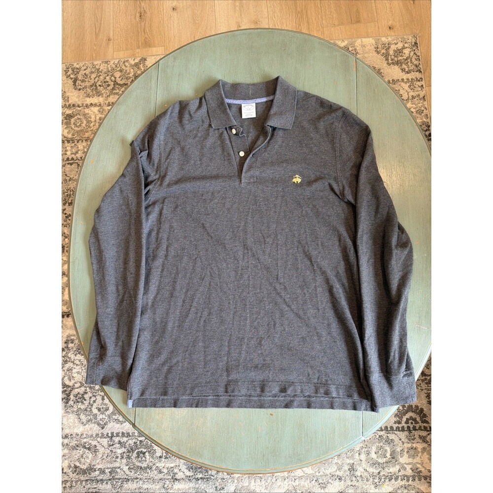 Brooks Brothers 1818 Performance Polo Shirt Mens Large L Gray Long Sleeve Slim